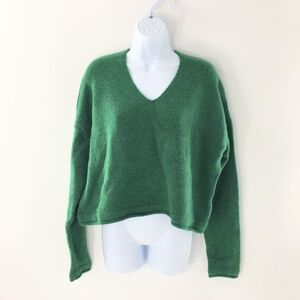 John + Jenn Dalton Women Sweater Cropped V Neck Green Long Sleeve Sz S